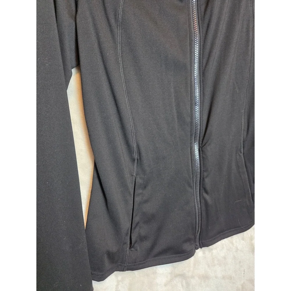 Womens‎ Black Full Zip Athletic Track Jacket Thumbhole Cuffs Size L Athleisure